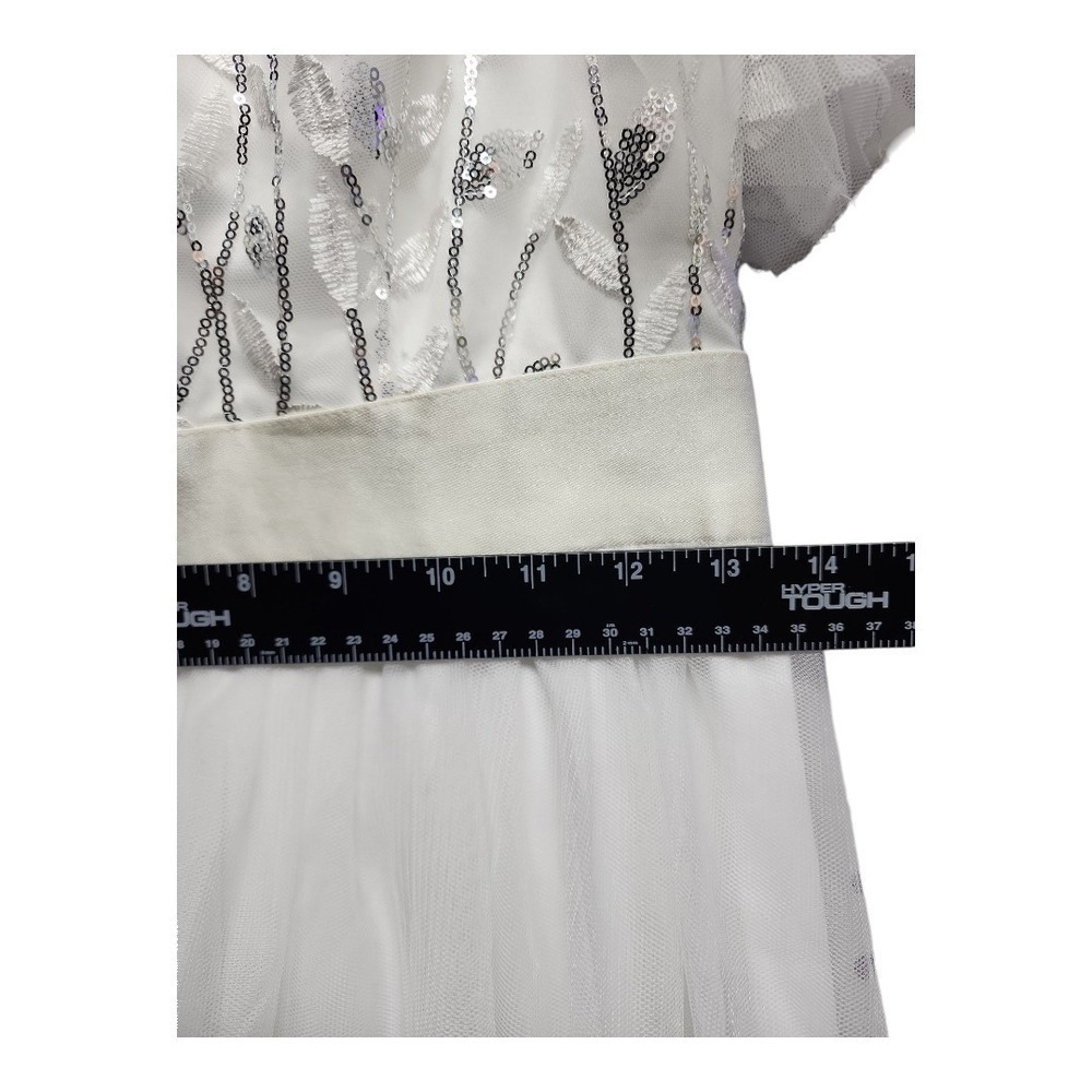 Women's White Sequin A-Line Evening Gown – Short Sleeve, Formal Long Dress, M(6) - Picture 14 of 15